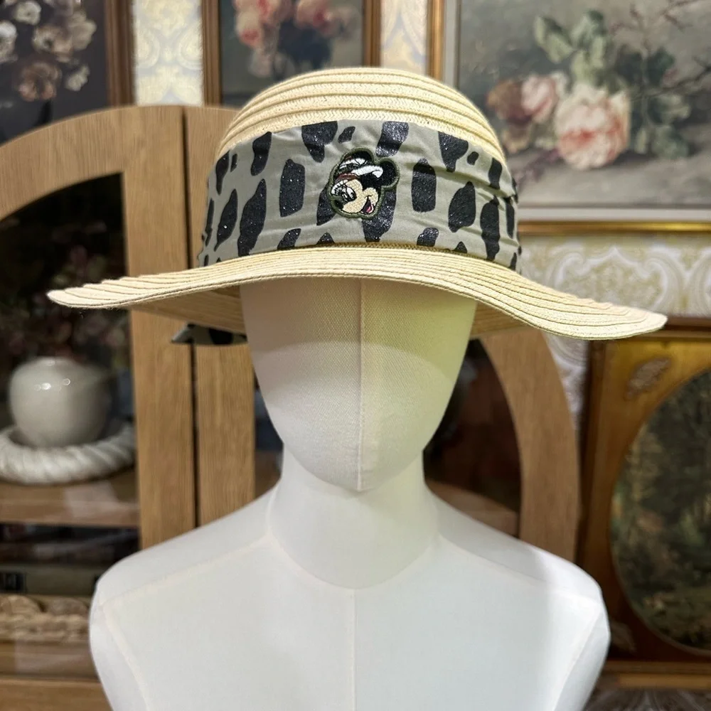 Disney Parks Animal Kingdom Minnie Leopard Beige and Black Sun Hat